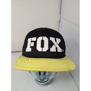 Vintage FOX Racing Hat Snapback Black Yellow‎ White Spellout Big Logo